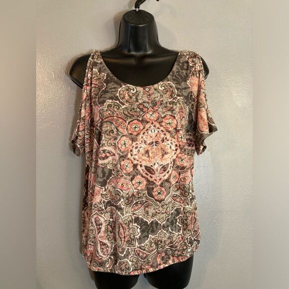 INC pink/gray cold shoulder blouse - Picture 1 of 6